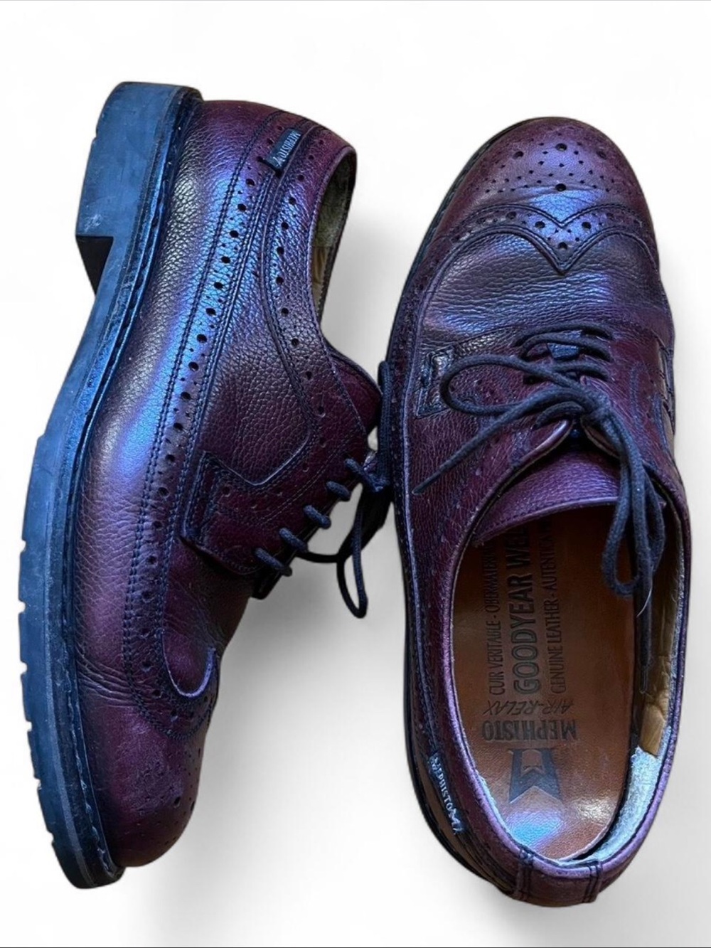 Mephisto Men’s Wingtip Leather Oxford - Iridescent Plum size US 7